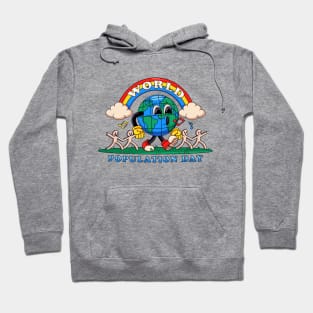 World population day, earth walks happily while holding on to paper humans Hoodie